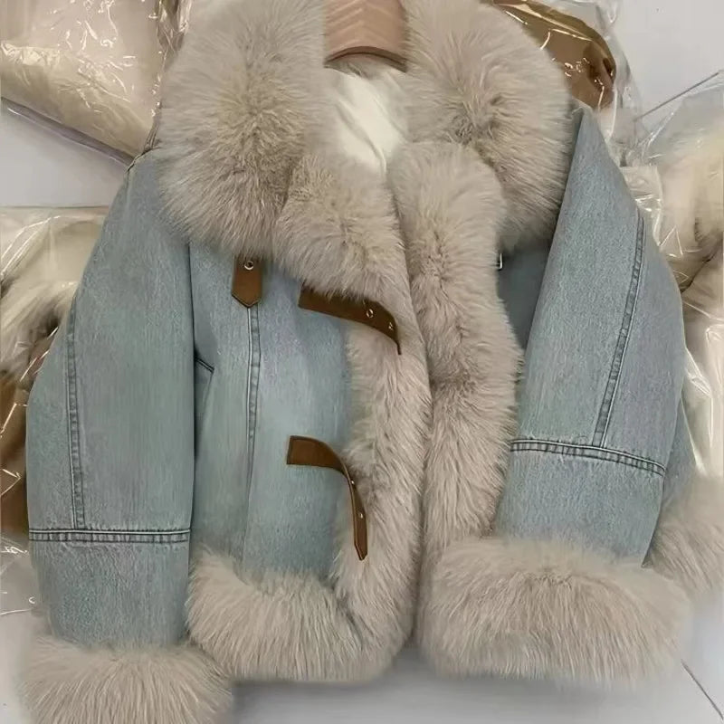 Abrigo de cuello polo de piel sintética para mujer, chaqueta de algodón, moda de otoño, color marrón francés, de felpa, extragrande, suelto y grueso, Top nuevo