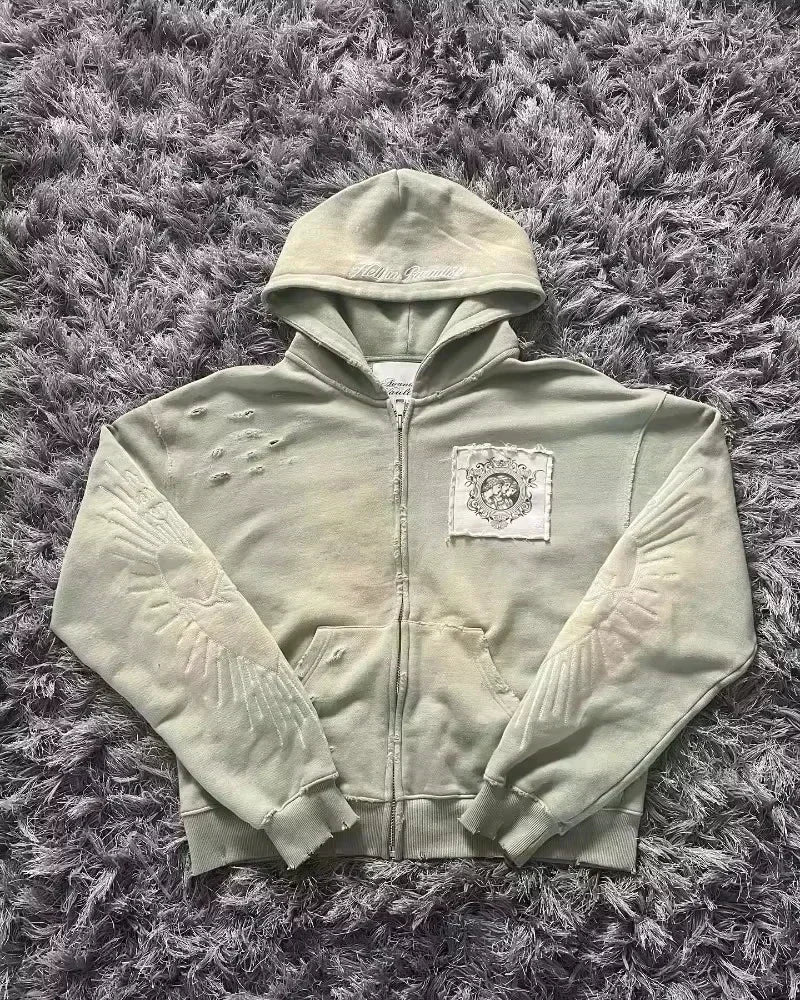 Tendencia de moda urbana Y2K, sudadera con capucha y cremallera con cuello de piel, estilo Harajuku, informal, holgada, gruesa, unisex, cálida.