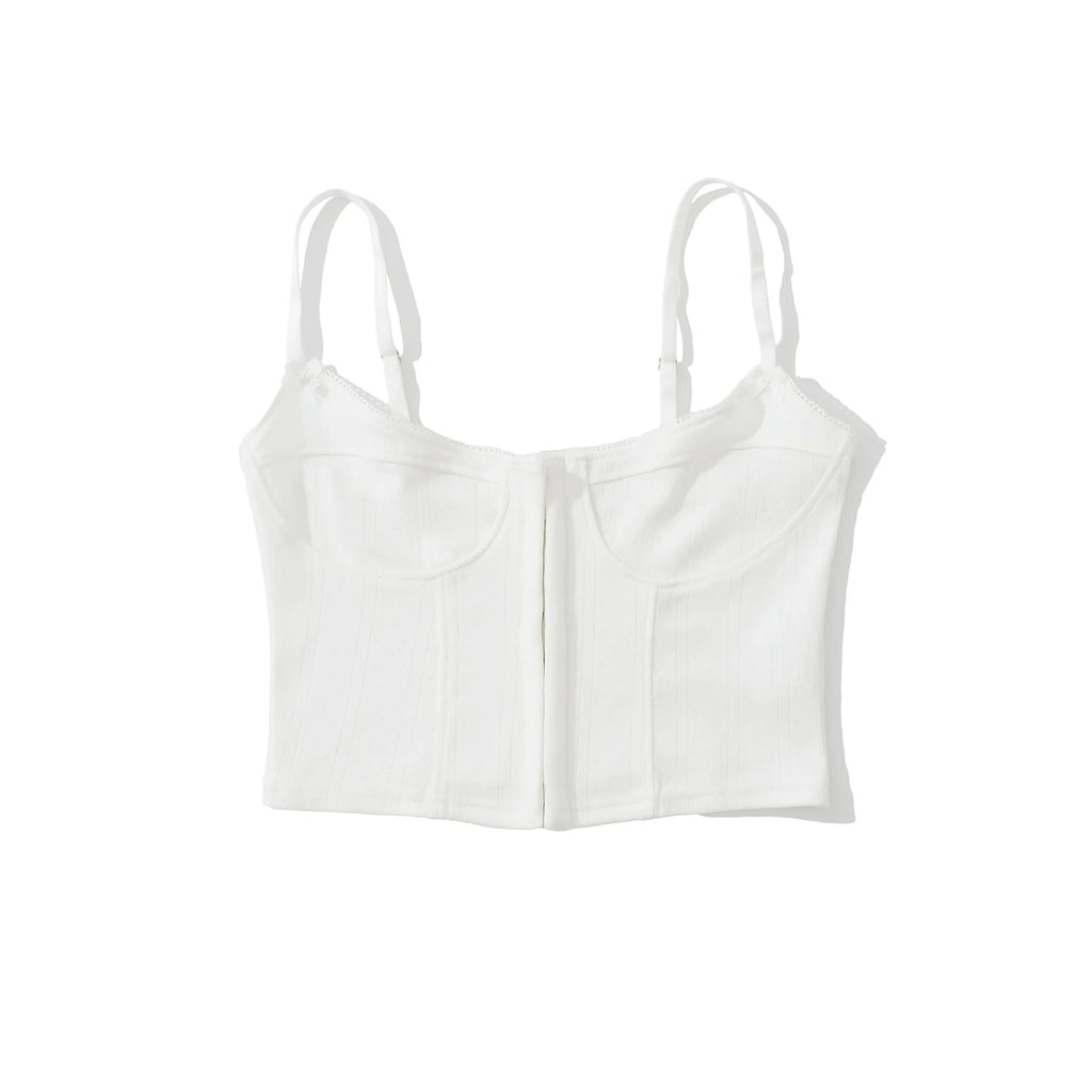 Sexy V Neck White Knitted Hollow Out Hole Hook Buttons Tank Top