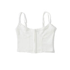 Sexy V Neck White Knitted Hollow Out Hole Hook Buttons Tank Top