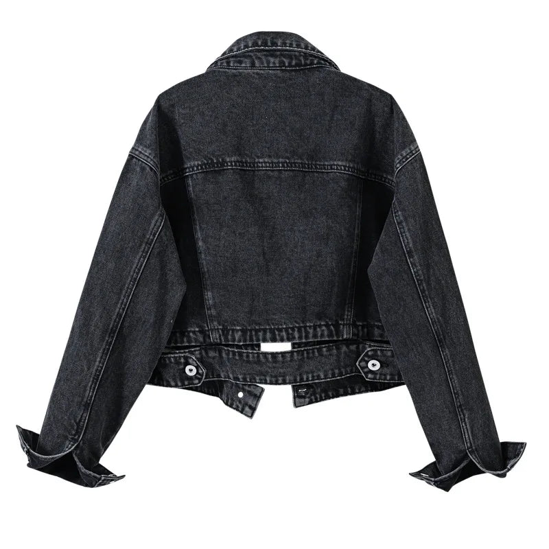 Pantalones Cortos Vaqueros Azules de Mujer 2026, Chaqueta Vaquera, Abrigo Casual de Moda, Abrigo Largo de Mujer de Solapa Negra Abotonado de Manga Larga S-XXXL