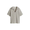 Conjunto de dos piezas elegante de punto a rayas para mujer, top y pantalón, informal, manga corta, cuello V, jersey con cordón ajustable, pantalón largo de pierna ancha, traje de moda 2025