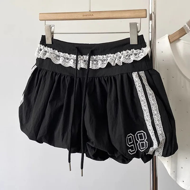 Drawstring Lace Patchwork Bud Shorts