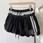 Drawstring Lace Patchwork Bud Shorts