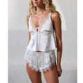 Conjunto de pijama de 2 piezas para mujer, top lencero de satén con encaje y shorts de pijama sedosos, atuendos coquetos para descansar, ropa de dormir