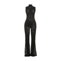 Metal Knot Patchwork Jacquard Ruched Waist Stretch Skinny Jumpsuit