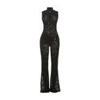Metal Knot Patchwork Jacquard Ruched Waist Stretch Skinny Jumpsuit