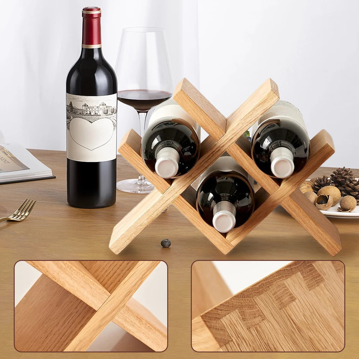 4-Bottle Wood Wine Rack