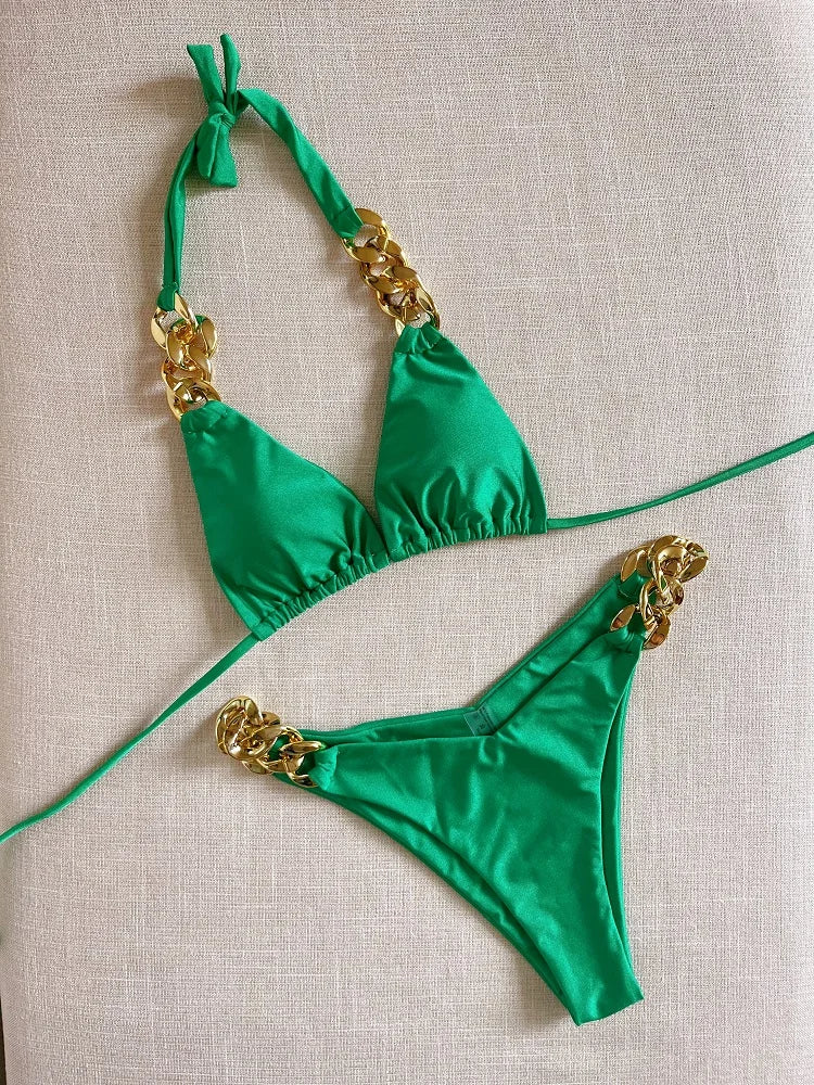 Gold Chain Accent Triangle Bikini