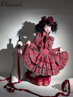 Plaid Long Sleeve Bow Shirt High Waist Skirt Set
