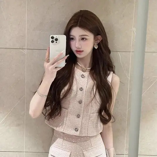 Sleeveless Single-Breasted Tank High-Waisted Straight Shorts Set