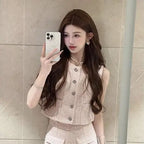 Sleeveless Single-Breasted Tank High-Waisted Straight Shorts Set
