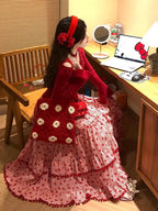 Strawberry Ruffles Plaid Long Skirt