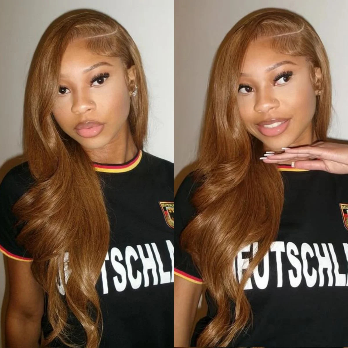 Honey Blonde Body Wave Lace Front Wig Ginger Brown Synthetic 13X4 HD Lace Frontal Wig 200% Density Glueless Heat Resistant Fiber