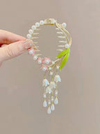 1pc Bun Holder Clip With Flower Tassel