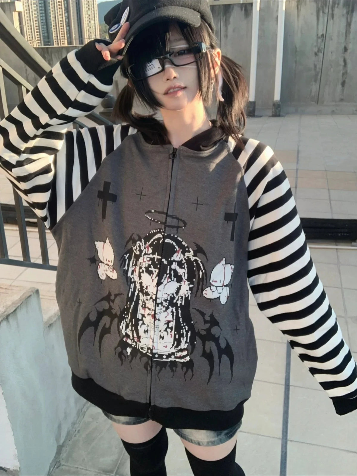 Faux Fur Print Jacket with Hood