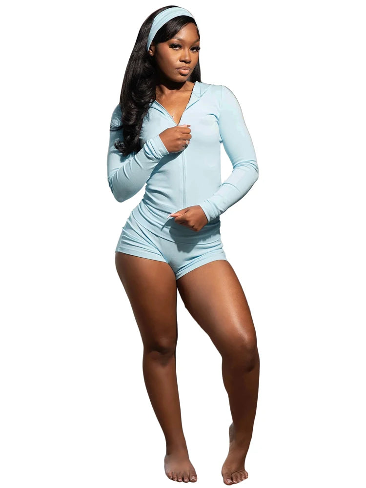 Zip Hooded Jacket with Shorts Set
