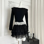 Fake Two-piece Top + Mini Cake Skirt Set