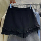 Lace oversized woolen shorts