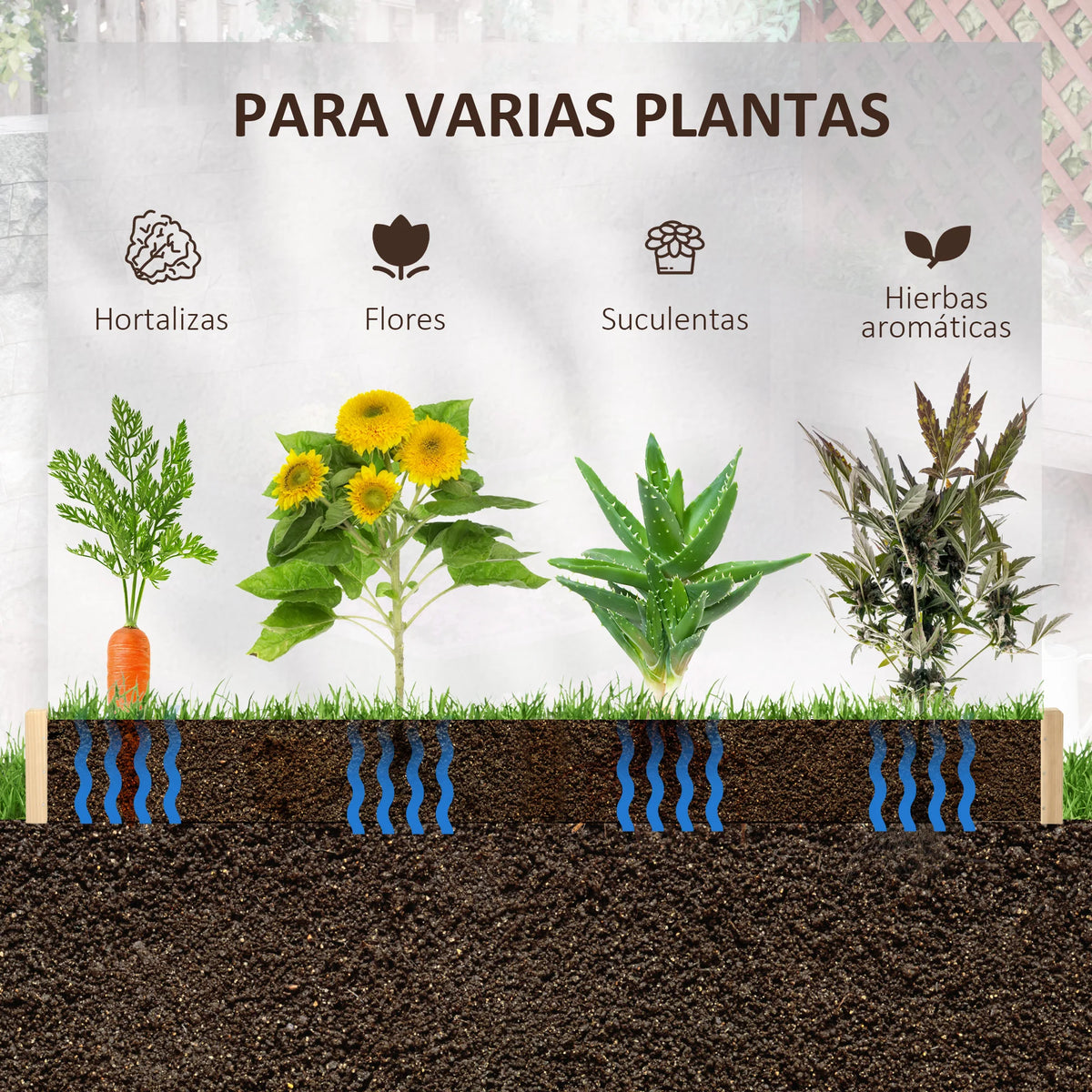 Outsunny Garden wooden Arriate urban garden floor 100x100x16cm Natural