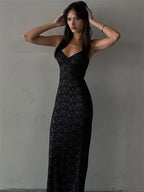 Lace Hollow Out Backless Maxi Dress