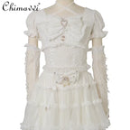 Heavy Patchwork Sleeve Tie Lace Bow Shirt