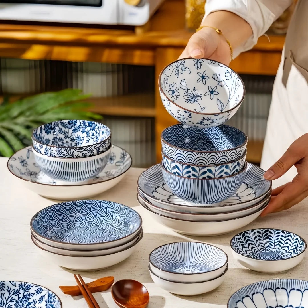 Japanese style blue and white hand painted 4.5 inch ceramic bowl
