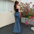 Pantalones vaqueros vintage de cintura alta Y2k con nudo de mariposa 3D para mujer, ropa de calle de primavera verano, pantalones vaqueros casuales, moda, pantalones acampanados ajustados