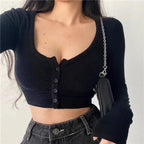 Slim Fit V-neck Long Sleeve Crop Top