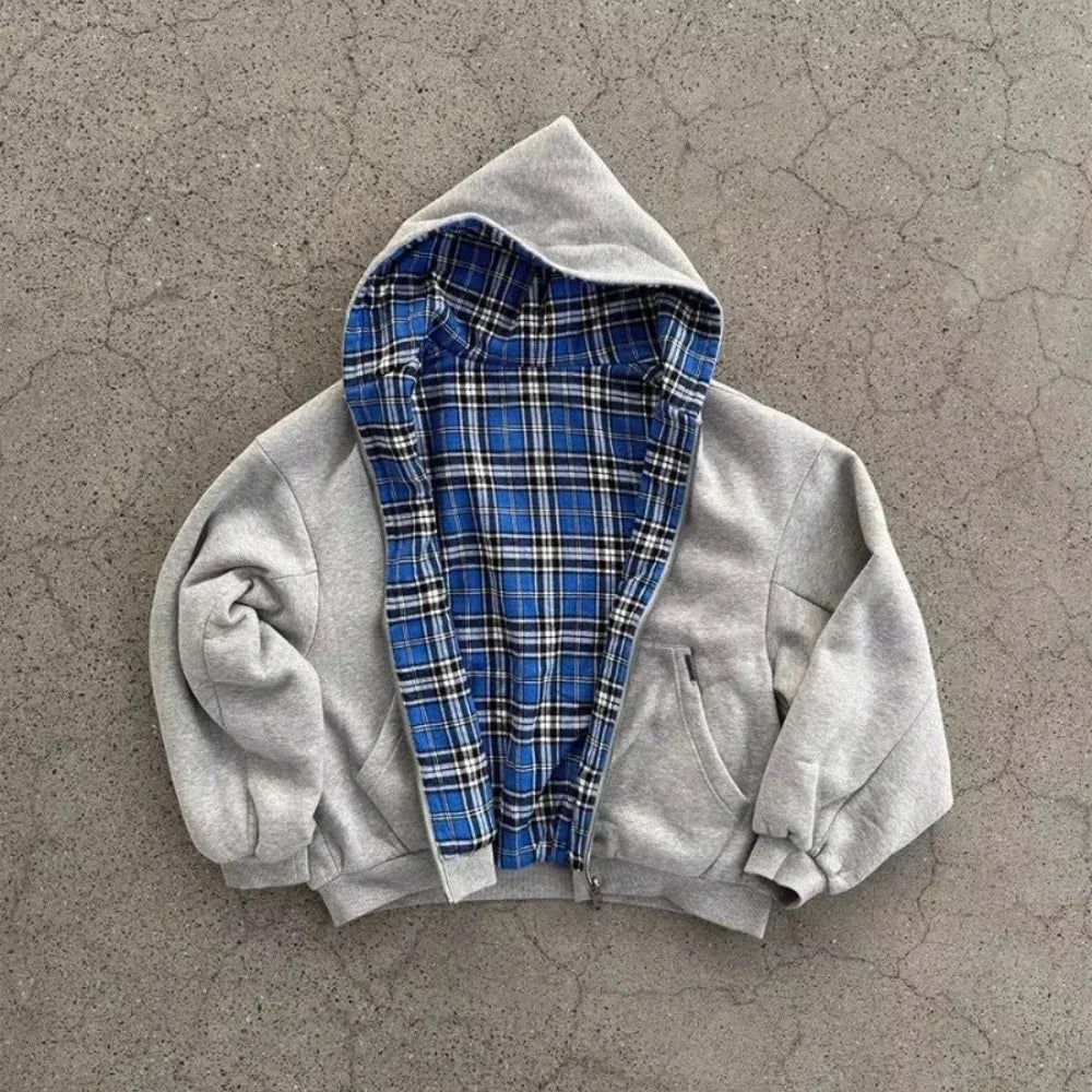 Tendencia de moda urbana Y2K, sudadera con capucha y cremallera con cuello de piel, estilo Harajuku, informal, holgada, gruesa, unisex, cálida.