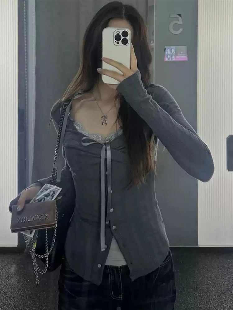Solid Lace Tank Top + Cardigan Set