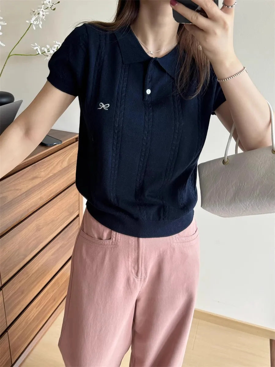Polo Bow Knitted Short Sleeve Tee
