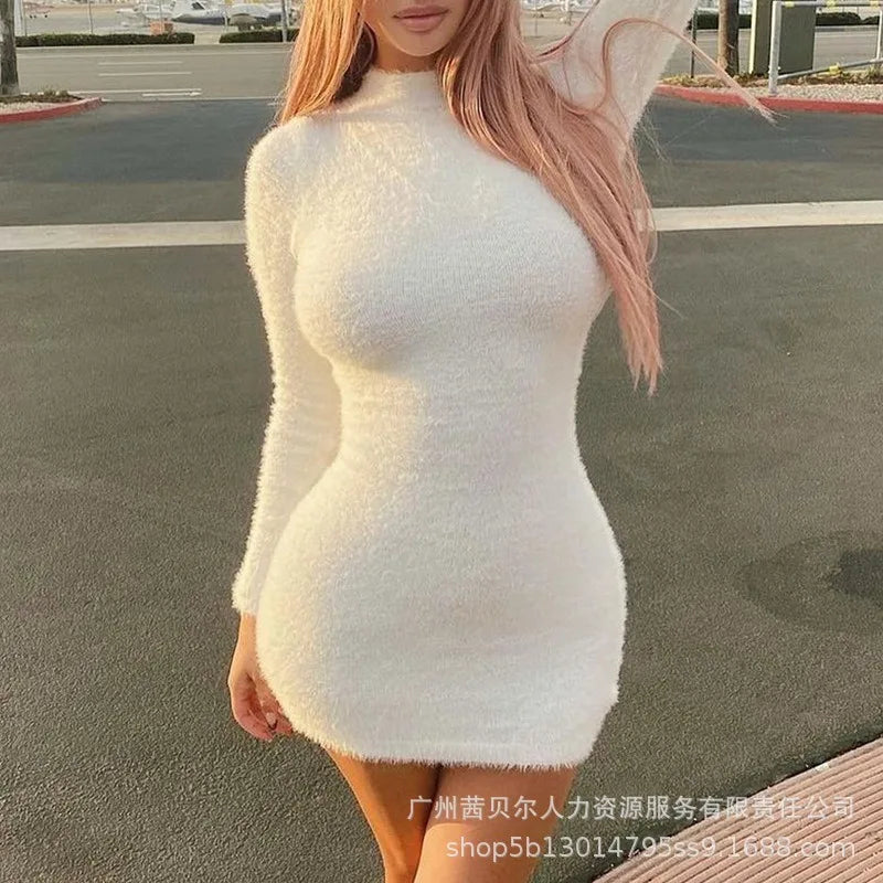 Slim High Waist Plush Dress