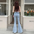 Pantalones vaqueros vintage de cintura alta Y2k con nudo de mariposa 3D para mujer, ropa de calle de primavera verano, pantalones vaqueros casuales, moda, pantalones acampanados ajustados