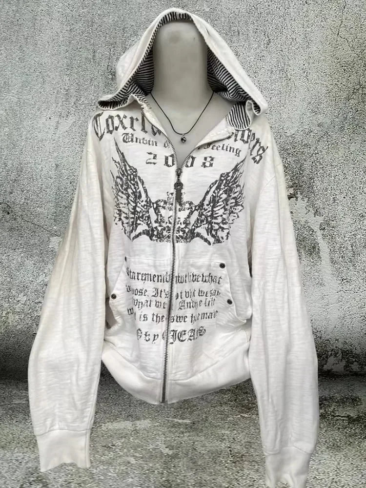 Tendencia de moda urbana Y2K, sudadera con capucha y cremallera con cuello de piel, estilo Harajuku, informal, holgada, gruesa, unisex, cálida.