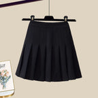 Short Sleeve Shirt Top + Short Pleated Skirt Two Piece Set