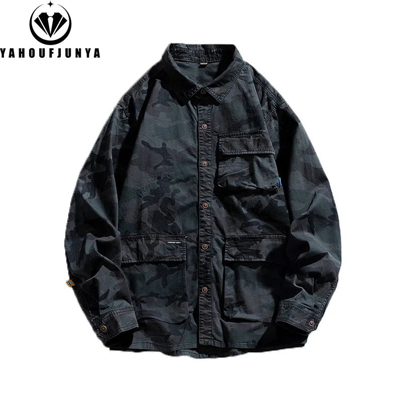 Long Sleeve Camouflage Cargo Casual Lapel Blouse