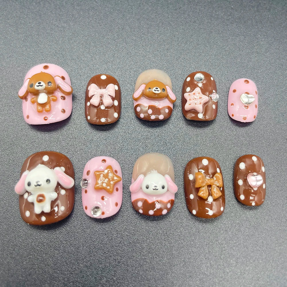 Rabbit Pink Chocolate Color Press On Nails