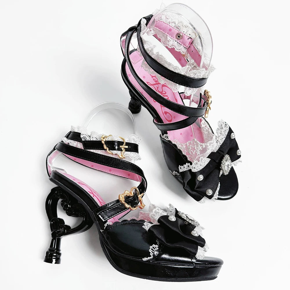 Rhinestone Satin Bow High Heel Sandals