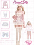Bow Knitted Cardigan + Ruffles Plaid Mini Skirt Set