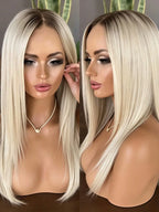 Ombre Blonde with Brown Roots Long Straight Human Hair 200 Density Lace Frontal Wigs 13x4 HD Transparent Body Wave Ombre Ash Blonde Lace Front Wigs Human Hair Pre Plucked Glueless Natural Hairline with Baby Hair  for Party Co