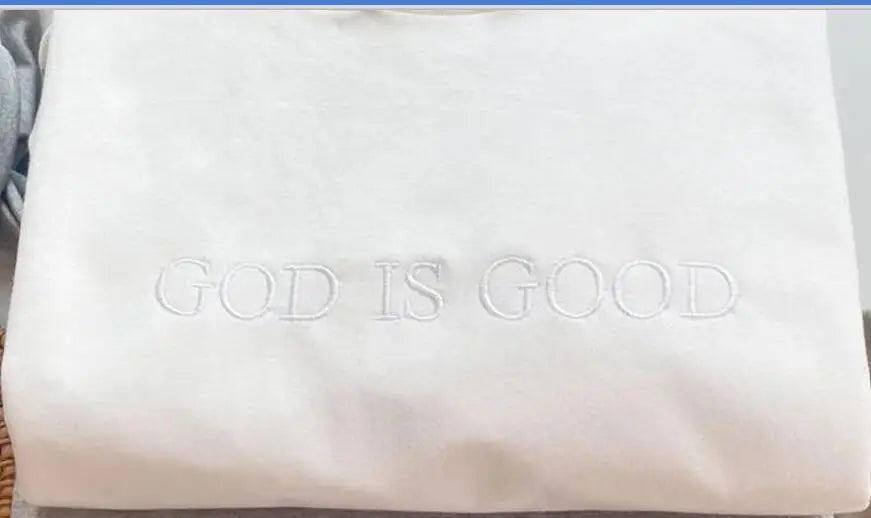 Sudaderas informales bordadas con letras "God is Good" para mujer, jerséis finos de algodón, holgados de primavera, sudadera cristiana de manga larga