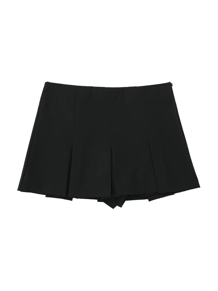 Moda Femenina Con Pantalones Cortos Plisados Faldas Vintage Cintura Alta Cremallera Lateral Falda-Pantalón Mujer
