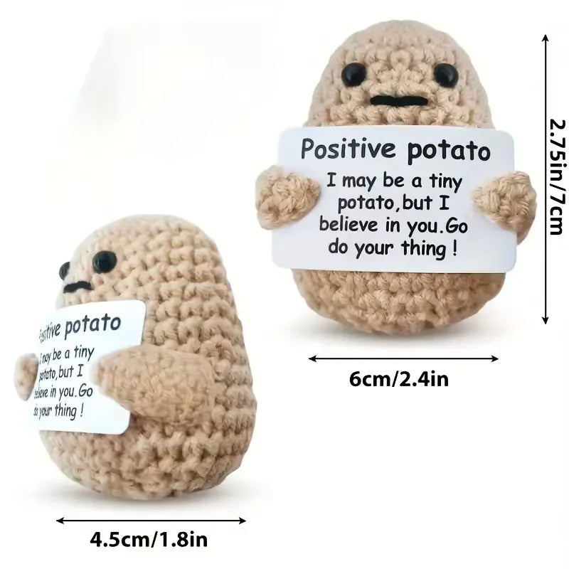 Mini Funny Positive Highland Cow, Knitted Wool Cow Toy with Positive Card