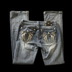 Vaqueros americanos retro desgastados con bordado en los bolsillos, diamantes de imitación, pantalones de mezclilla, pantalones de pierna recta, nuevos para mujer, estilo urbano