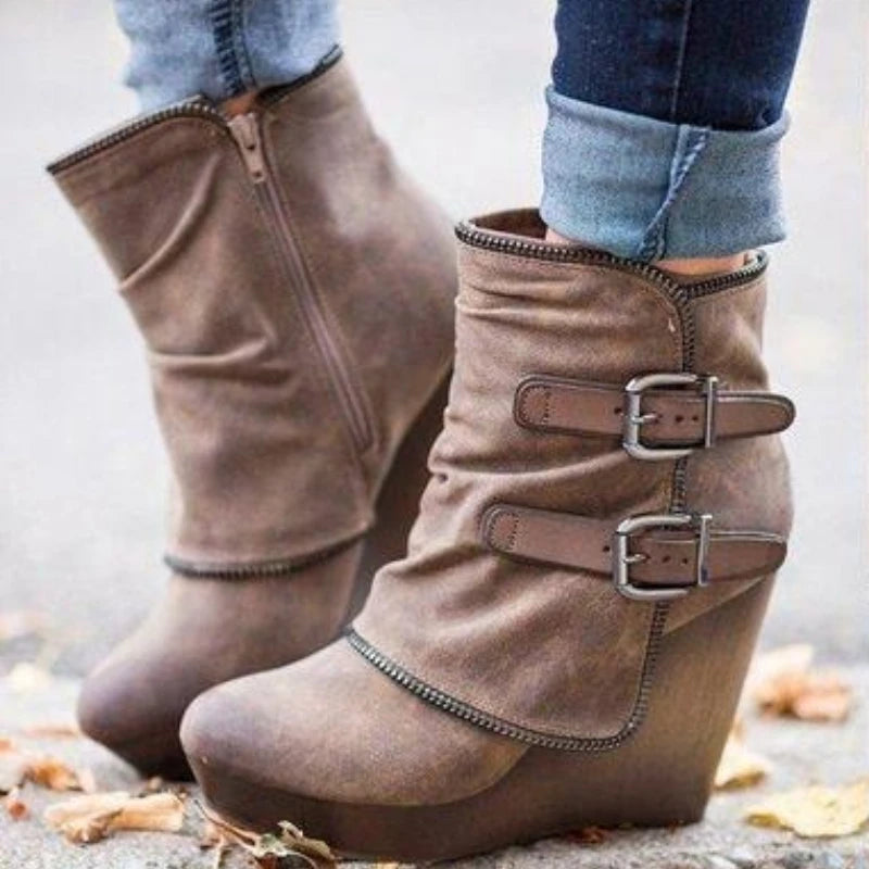 Zip High Heel Suede Wedge Heels