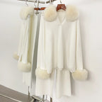 Chaqueta de piel Reality Jersey, cuello de piel de zorro real, otoño invierno, traje de jersey para mujer, jerséis de piel de mapache, conjunto de pantalones para mujer