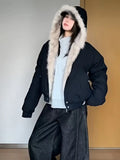 Abrigo Otoño Nuevo Elegante Forro de Piel Holgado Mujer Y2k Cuello de Piel con Capucha Parkas Gruesas de Moda Abrigo Casual Chaquetas Acolchadas de Algodón