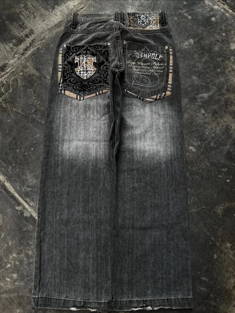 Jeans Anchos Estilo Gótico 2K Oversize Unisex Moda Japonesa High Street Vintage Pantalones Anchos Harajuku Hip-Hop Urbanos de Trabajo