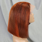 200% Density Bob Straight Human Hair 13x4 Transparent Lace Frontal Human Hair Wigs 100% Human Hair Ginger 99J Colored Wig